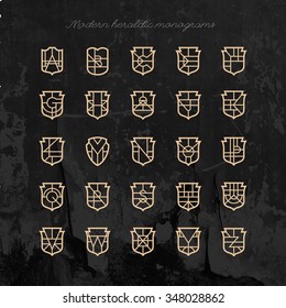 Set of vector shield shape monograms. Collection of modern heraldic logos. High quality design elements. svg