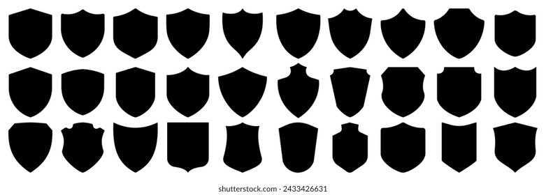 Set of vector shields. Collection of security shield icons. Different shields in black for your design	
