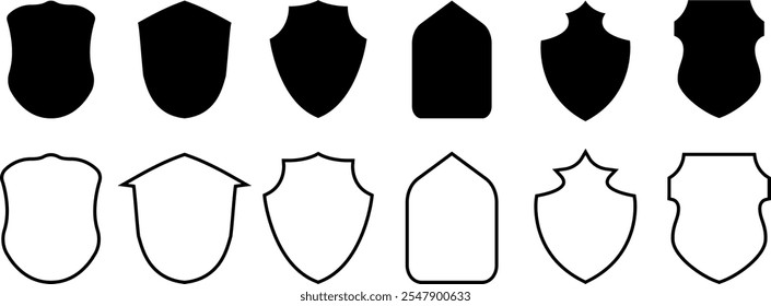 Set of vector shields. Collection of security shield icons. Protect shield security line icons. Badge quality symbol, sign, logo or emblem. Vector illustration