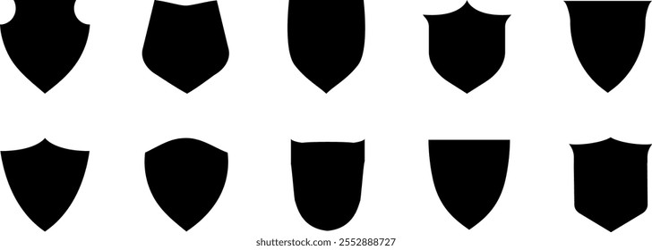 Set of vector shields. Digital shield with a futuristic design representing cybersecurity and technology protection isolated different shields in black for your design.