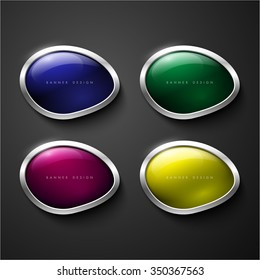 Set of vector shiny glossy banners with silver metallic frame