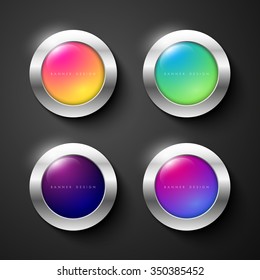 Set of vector shiny glossy banners with silver metallic frame