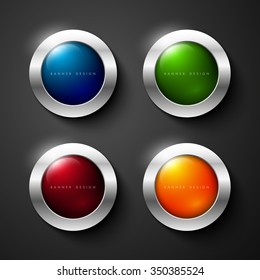 Set of vector shiny glossy banners with silver metallic frame