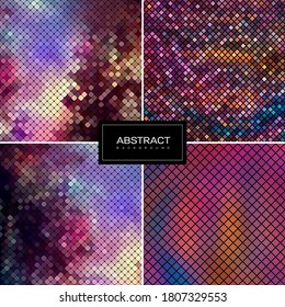 Set of vector shiny mosaic backgrounds.Abstract square golden mosaic backgrounds. Collection abstract sparkling backrounds.