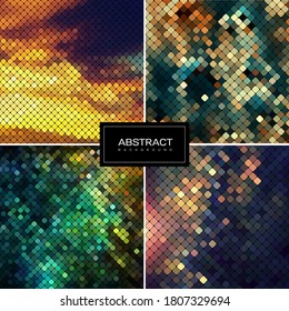Set of vector shiny mosaic backgrounds.Abstract square golden mosaic backgrounds. Collection abstract sparkling backrounds.