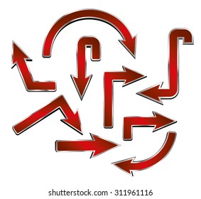 Set of vector shiny red metal arrows.