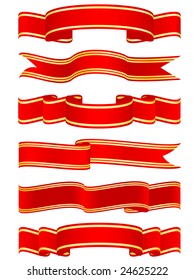 set of vector shiny ribbons over white with gold stripes