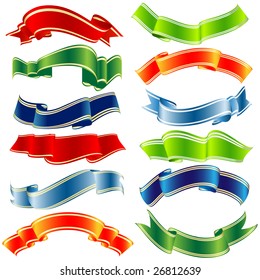 set of vector shiny ribbons over white background