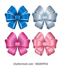 Set of Vector Shiny  Satin Gift Bow  Isolated on White Background.
