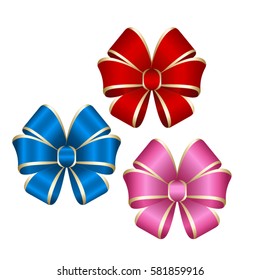 Set of Vector Shiny  Satin Gift Bow  Isolated on White Background.