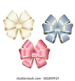 Set of Vector Shiny  Satin Gift Bow  Isolated on White Background.