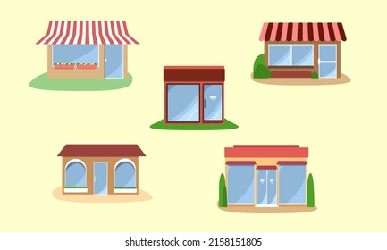 Set of vector shop or cafe buildings. Flat illustration