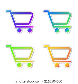 Conjunto de iconos vectoriales del carro de la compra. Pegatinas de papel con sombra. Coloridos símbolos de Shopping aislados.