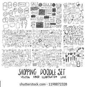 Set of vector Shopping doodle drawing icon Collection on white background