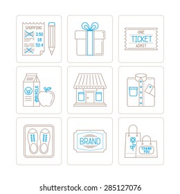 Set of vector shopping icons and concepts in mono thin line style