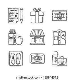 Set of vector shopping icons in sketch style