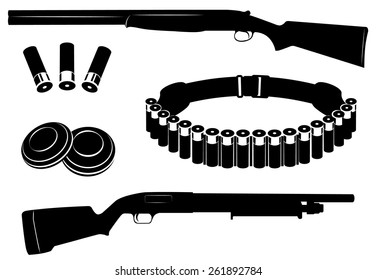 Set of vector shotgun and hunting equipment illustration