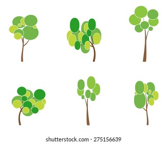 Set of Vector sign abstract tree. Green circle tree vector logo design template. Garden or ecology icon.