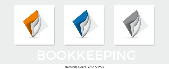 Set of vector sign bookkeeping. Documents and open papers in blue, orange and gray
