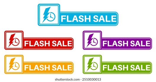 Set Vector signo flash venta icono pegatinas. Ilustración de diseño de etiqueta de Plantilla promocional de oferta de descuento