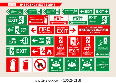 Set of vector signs of emergency exit and fire escape. Vector illustration.