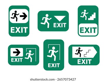 Conjunto de signos de Vector con texto de salida y silueta de un hombre corriendo