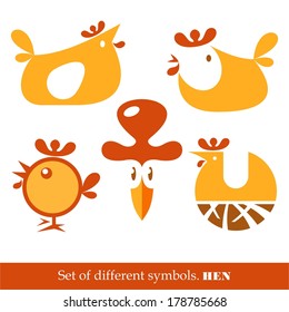 Set of vector signs and symbols hen.