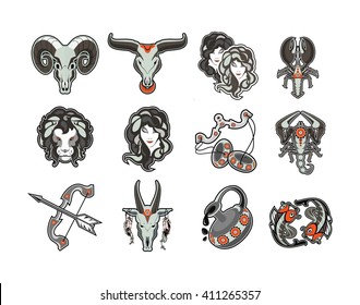 set of vector signs of the zodiac on a white background