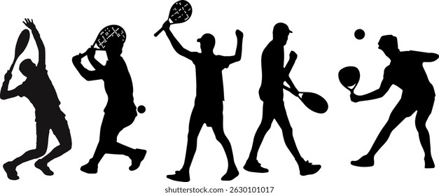 set of vector silhouet of man tennis player