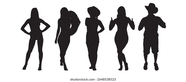 set vector silhouette of beach people