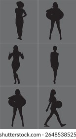 set vector silhouette of beach people