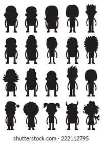 Set of vector silhouette of character avatar icons in flat design 