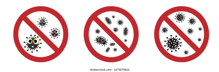 Set of vector silhouette of do not virus and bacteria on white background. Symbol of healthy and sick. Danger of coronavirus.