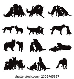 Set of vector silhouette of dogs on white background. Symbol of dog and pet.