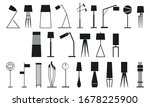 Set of vector silhouette floor lamps for home appliance indoor furniture icon collection set. Black lamps isolated on white background.