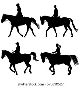 Set vector silhouette of horse and jockey.