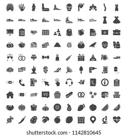 Set of vector silhouette icon: business, medicine, food, service, work, holidays, clothes.