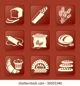 set of vector silhouette icons of bread and pastry