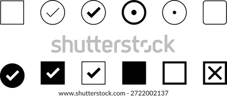 A set of vector silhouette icons featuring various checkbox designs, checkmarks, and symbols in a simple, modern style