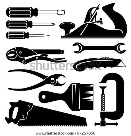set of vector silhouette icons of hend tools