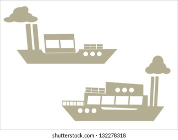 set of vector silhouette icons on marine vessels and transport