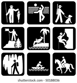 set of vector silhouette icons on the active leisure