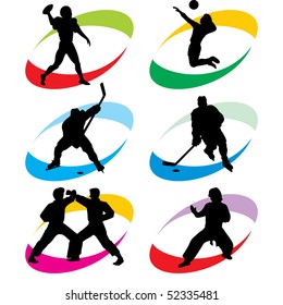 set of vector silhouette icons of the sport