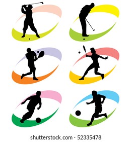 set of vector silhouette icons of sports games with the ball