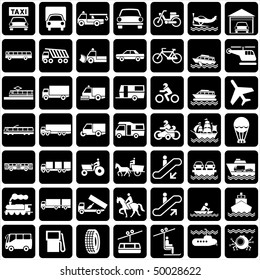 set of vector silhouette of icons with various symbols transports.