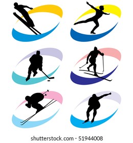 set of vector silhouette icons of the winter sport and the Olympic Games