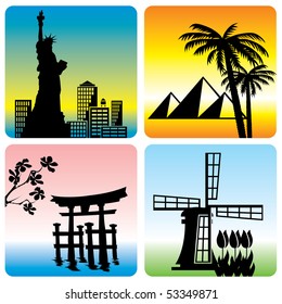 set of vector silhouette illustration of world tourism landmarks