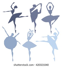 Set of vector silhouette illustrations of ballet dancers.