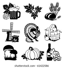 set of vector silhouette images of fall festivals and harvest