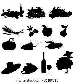 set of vector silhouette images of fall festivals and harvest